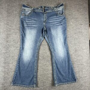 VTG Angels Jeans Womens 32W Medium Wash Relaxed Flare Stretch Embroidered Denim